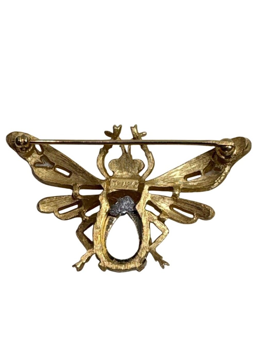 Trifari Gold-Tone Bee Brooch Pin With Yellow Lucite Body Vintage, Signed - Picture 2 of 12